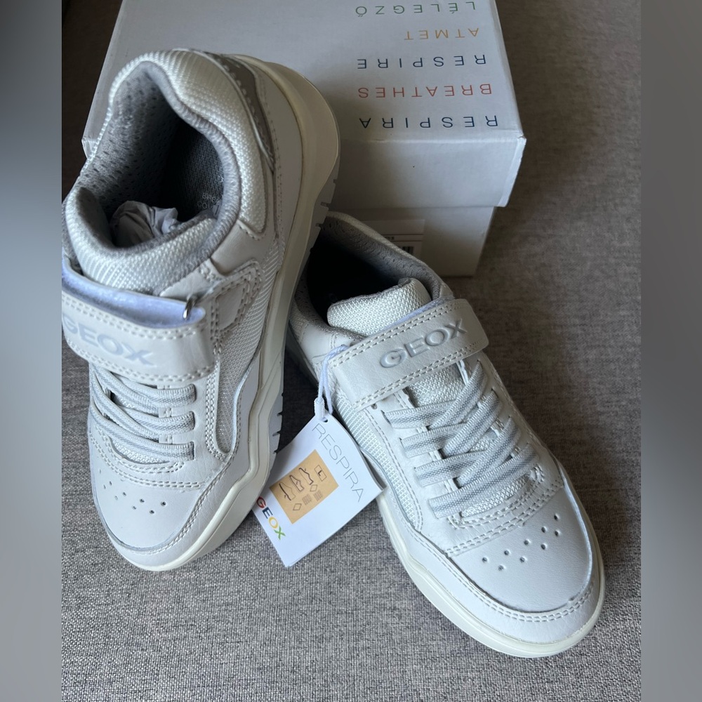 Geox Kids Respira Perth Sneakers White Grey 31EU 13US NWT